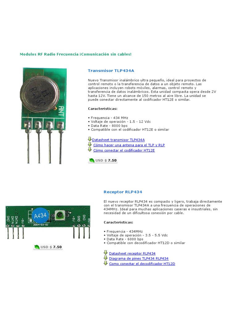 Módulos RF 433MHz: Transmisión Inalámbrica | PDF | Informática | Tecnología