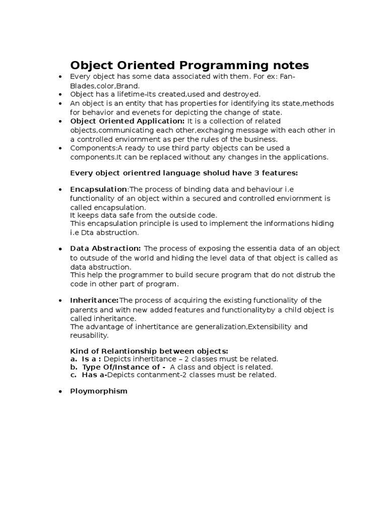 Object Oriented Programming Notes | PDF