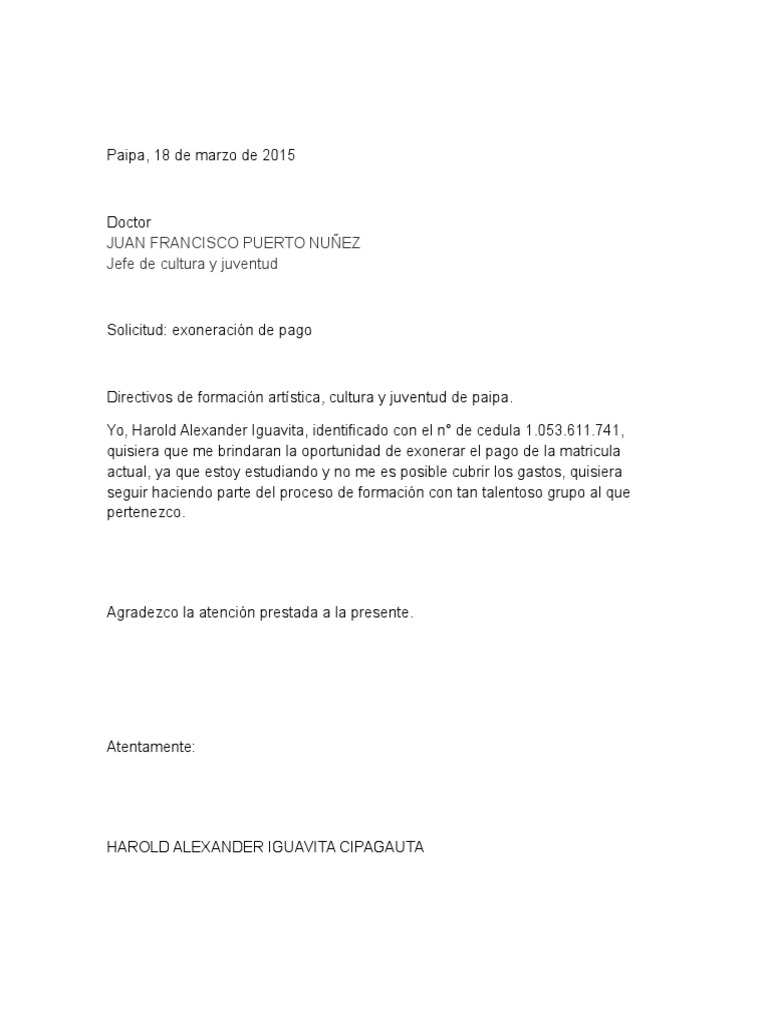 Carta Exoneracion de Pago