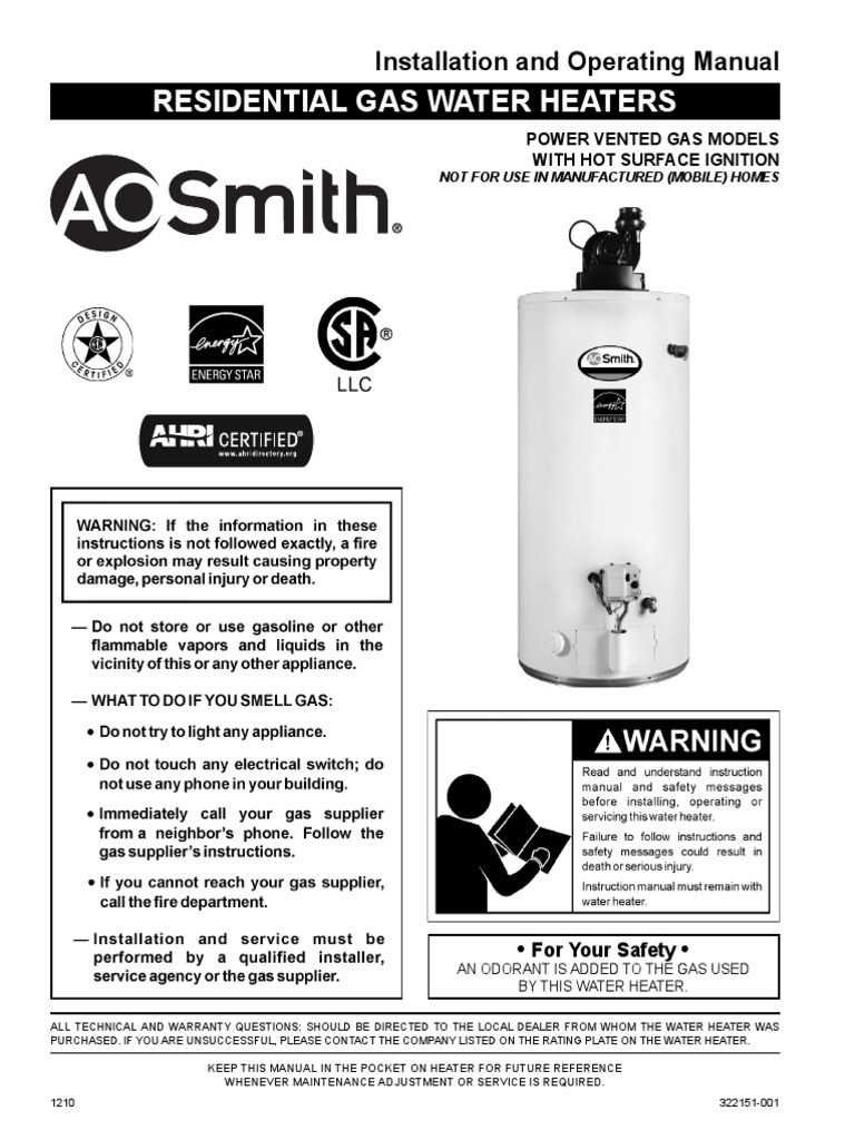 AO Smith - GPVX-75L - Install Instructions | PDF | Water Heating |  Thermostat