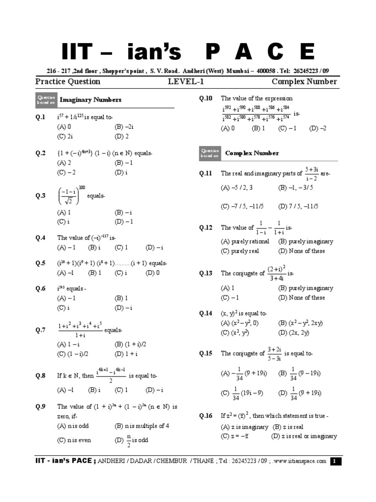 Complex Number Practice Question Pdf Euclidean Plane Geometry