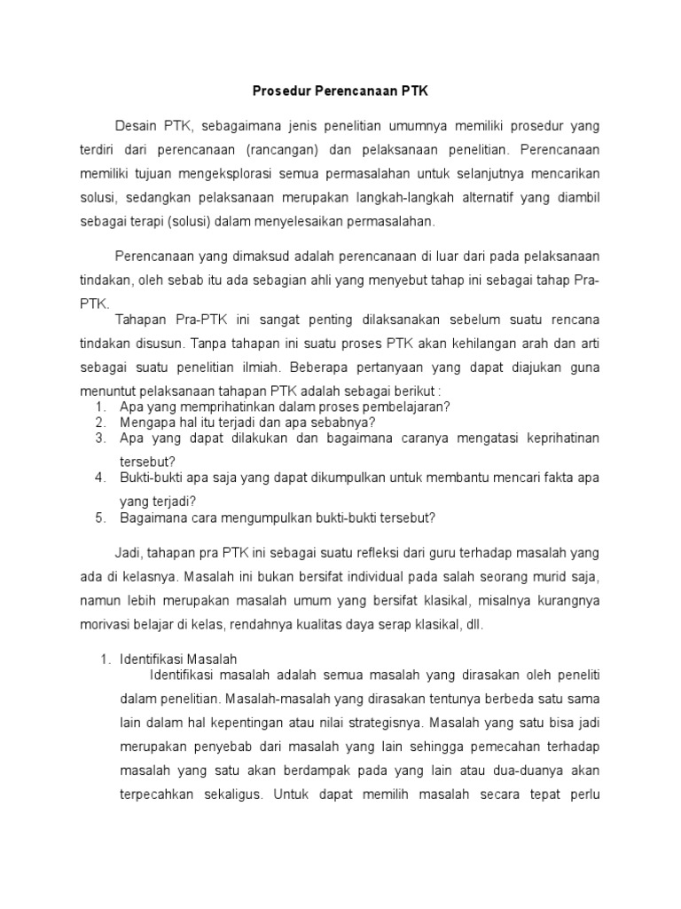 Contoh Perencanaan Penelitian Tindakan Kelas