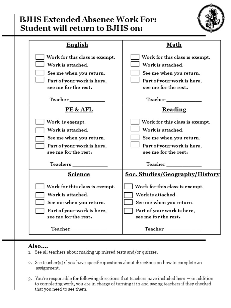 BJHS Extended Absence Work Guidelines | PDF | Language Arts ...