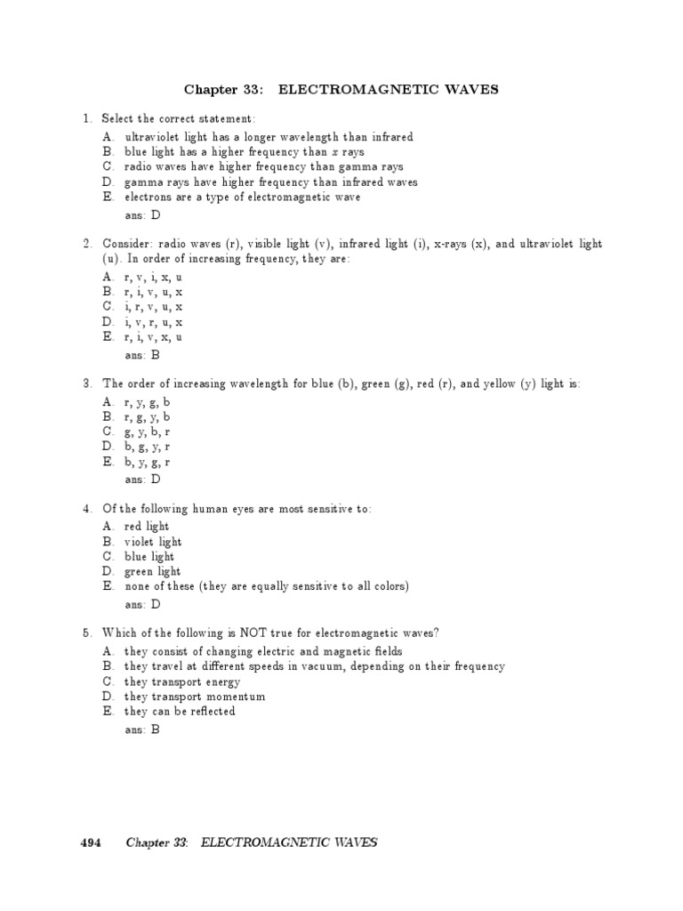 Chapter 33 - Electromagnetic Waves | PDF | Polarization (Waves) | Frequency