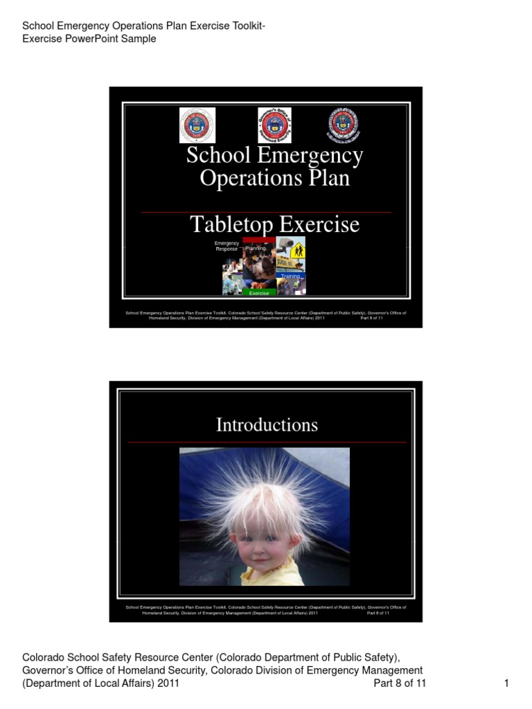 School Emergency G y Operations Plan Tabletop Exercise Introductions
