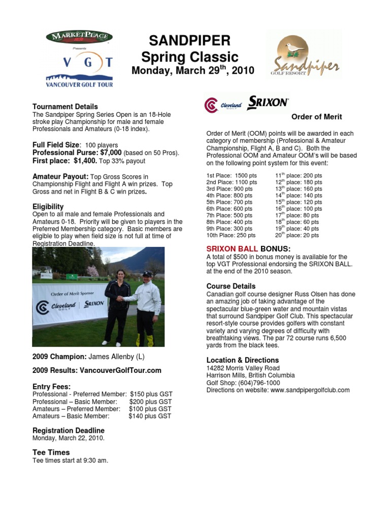 2010 Sandpiper Spring Classic | PDF | Golf Course | Leisure