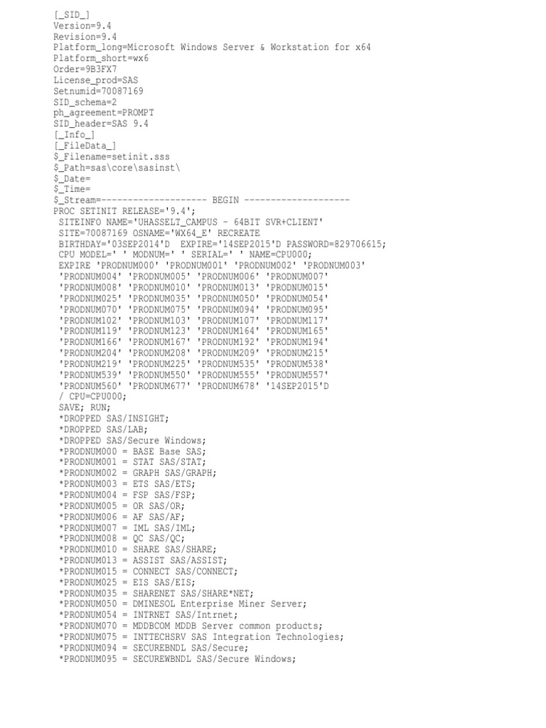 SAS 9.4 License and Product Info | PDF | Sas (Software) | Computer Data