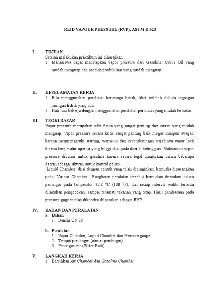 Pengukuran Reid Vapor Pressure Bensin | PDF | Sains & Matematika
