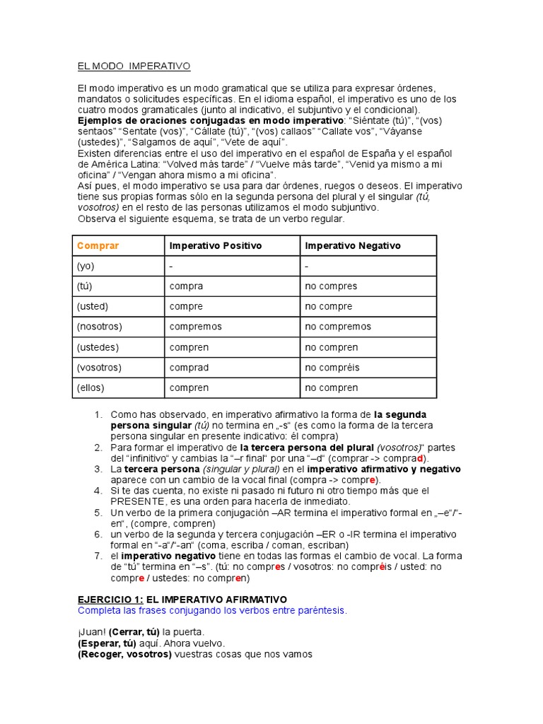 El Modo Imperativo Pdf Estilo Ficción Verbo