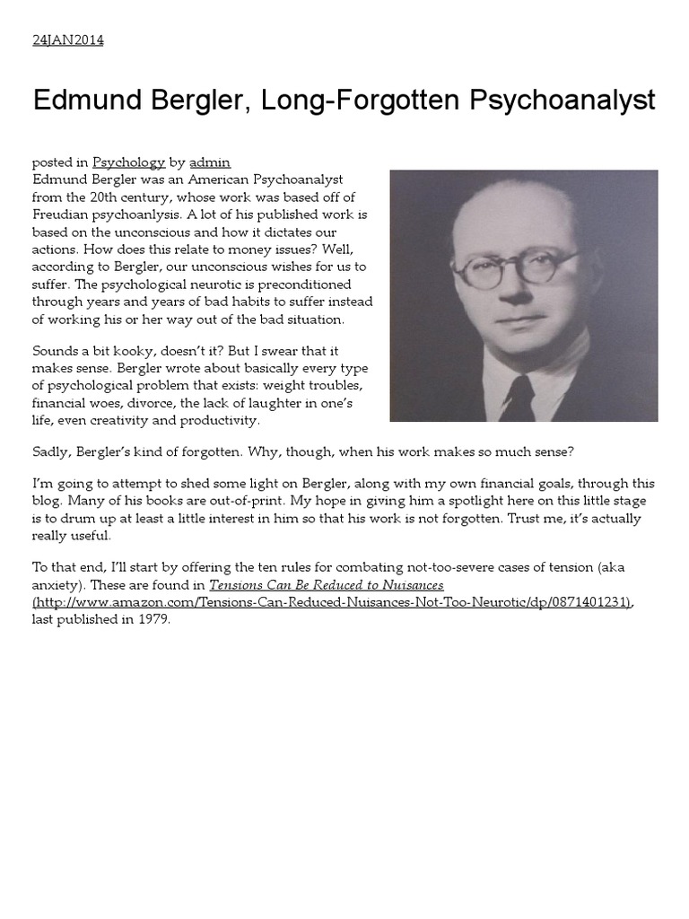 Edmund Bergler, Psychoanalyst Solvent PDF