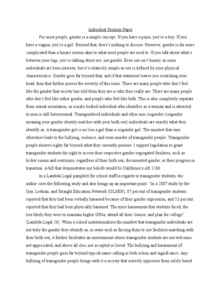 Individual Position Paper Transgender LGBTQ Rights