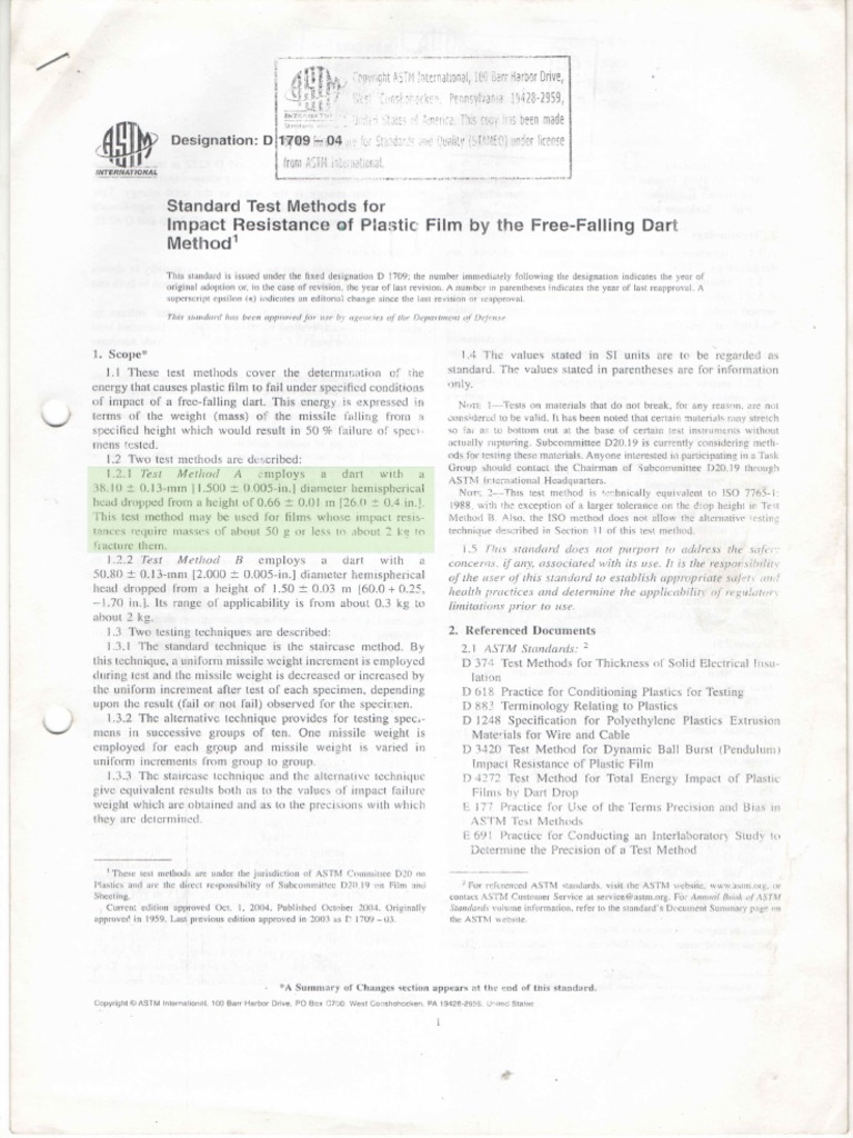 Astm D 1709 | PDF