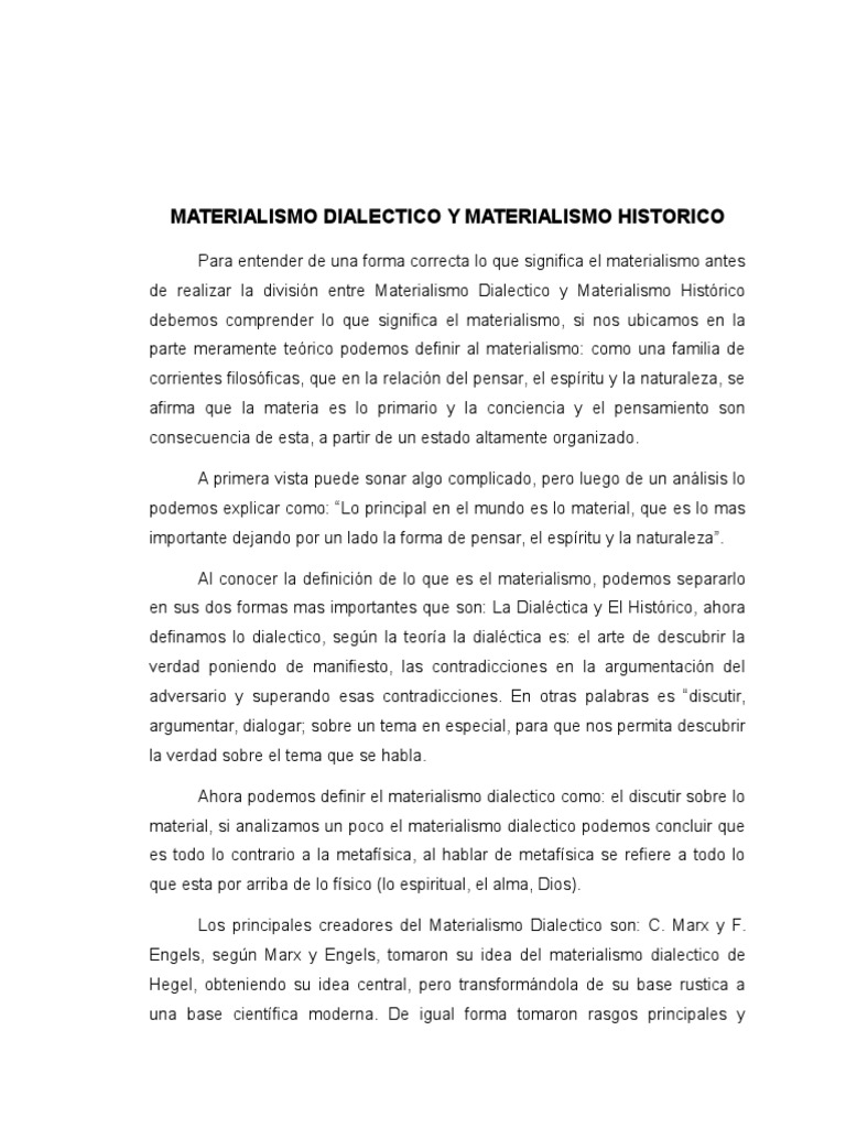 Materialismo Dialectico Y Materialismo Historico Pdf Dialéctico