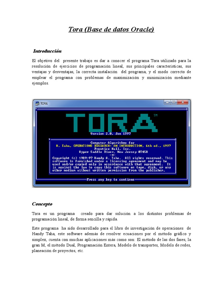 Tora Software Para Programación Lineal Pdf Negocios