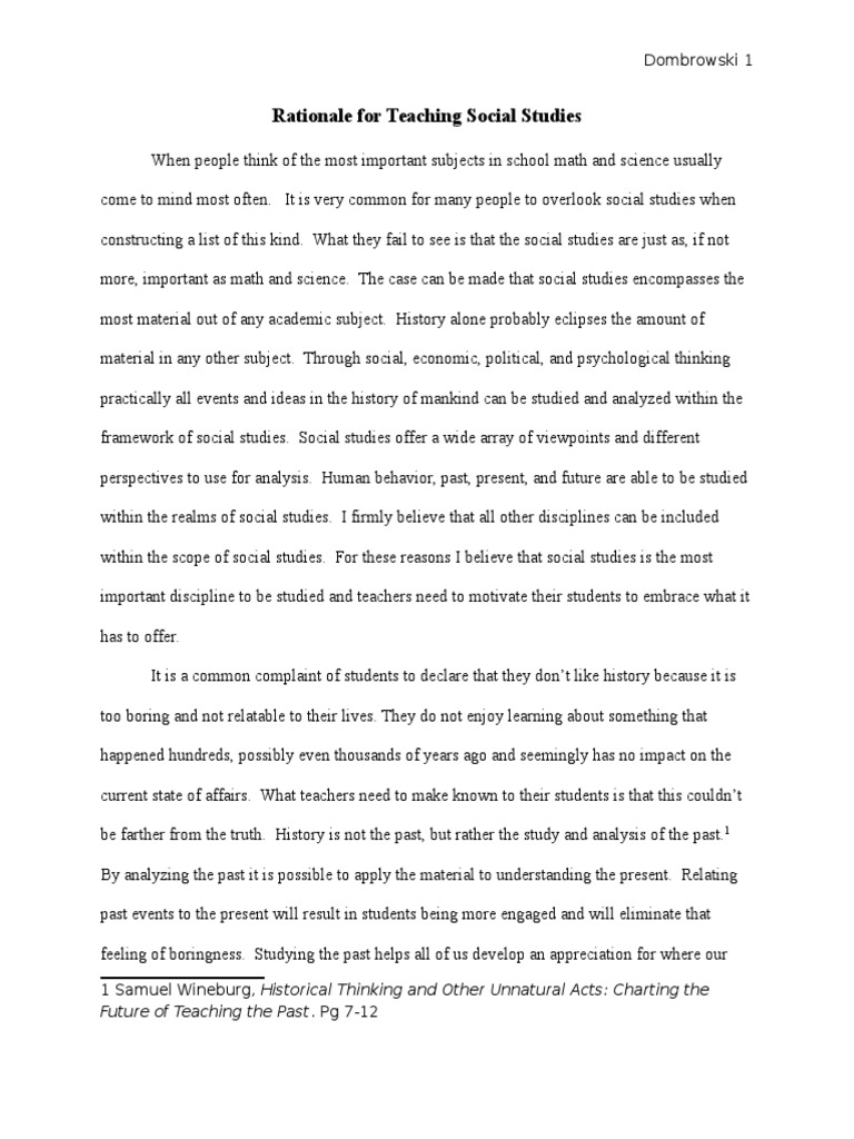 Importance of Teaching Social Studies | PDF | Teachers | Reason