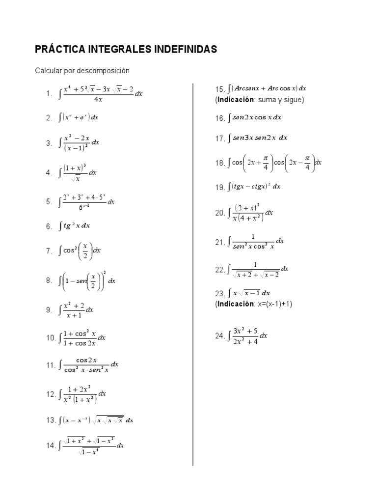 Ejercicios de Integrales Indefinidas | PDF