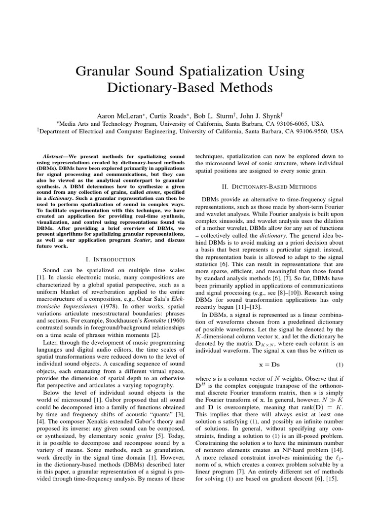 Granular Sound Spatialization Techniques | PDF | Linear Programming ...