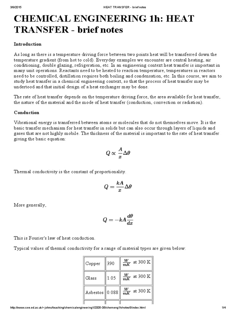 Heat Transfer Basics in Chemical Engineering | PDF | Heat Transfer ...
