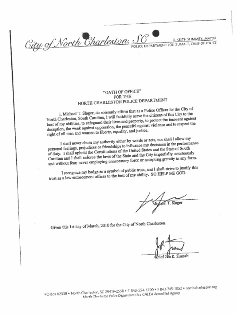 North Charleston Police Officer Michael Slager's Oath of Office | PDF