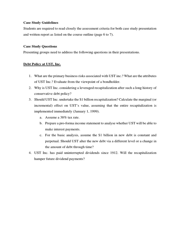 UST Inc. Debt Policy Case Study Guide | PDF
