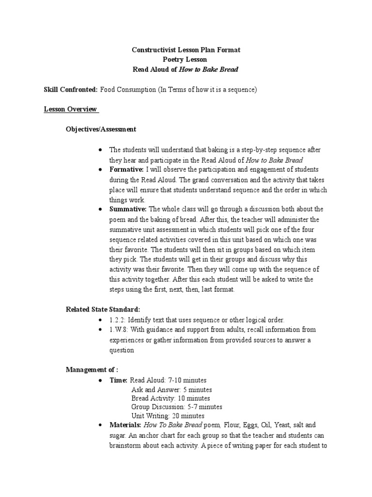Constructivist Poetry Lesson Plan | PDF | Breads | Baking
