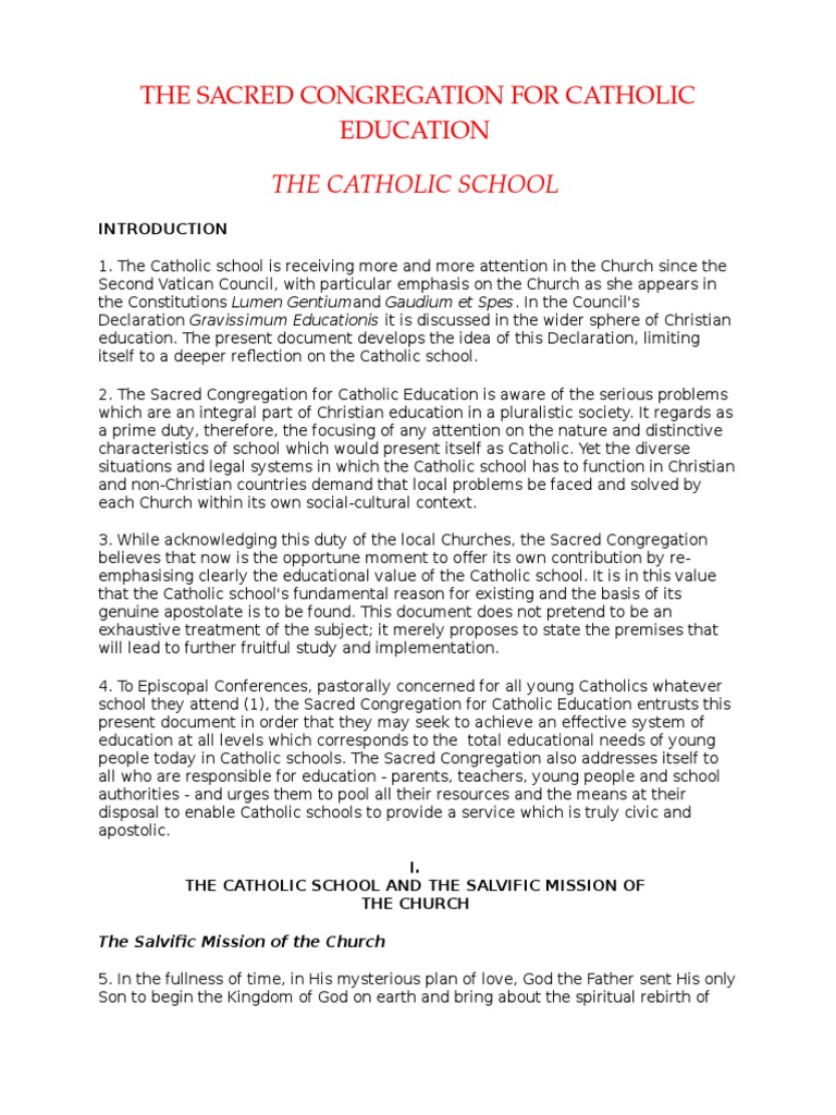 The Role of Catholic Schools in Education | PDF | Catholic Church | Laity