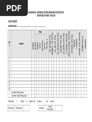 Senarai Semak Pencapaian Peserta Slot Solat Pdf
