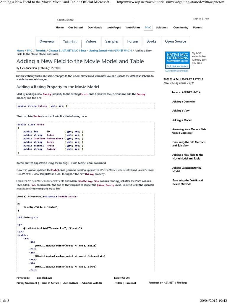 Adding Rating to Movie Model in MVC | PDF | Entity Framework | Database ...