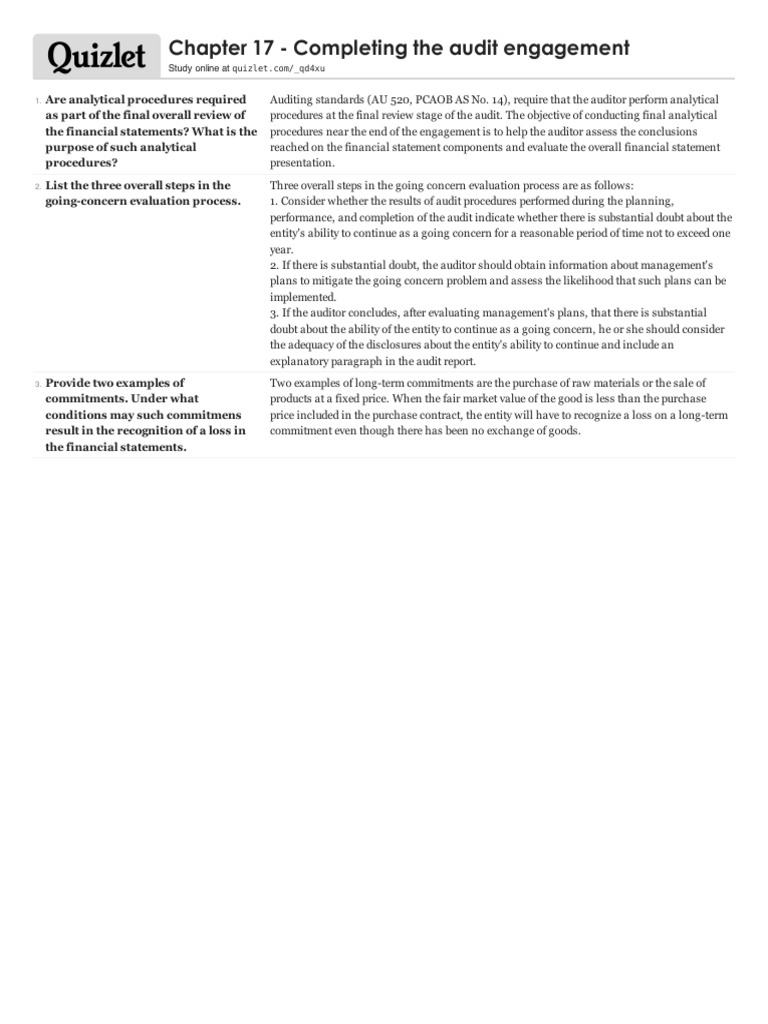 Completing The Audit Analytical Procedures Going Concern Evaluations