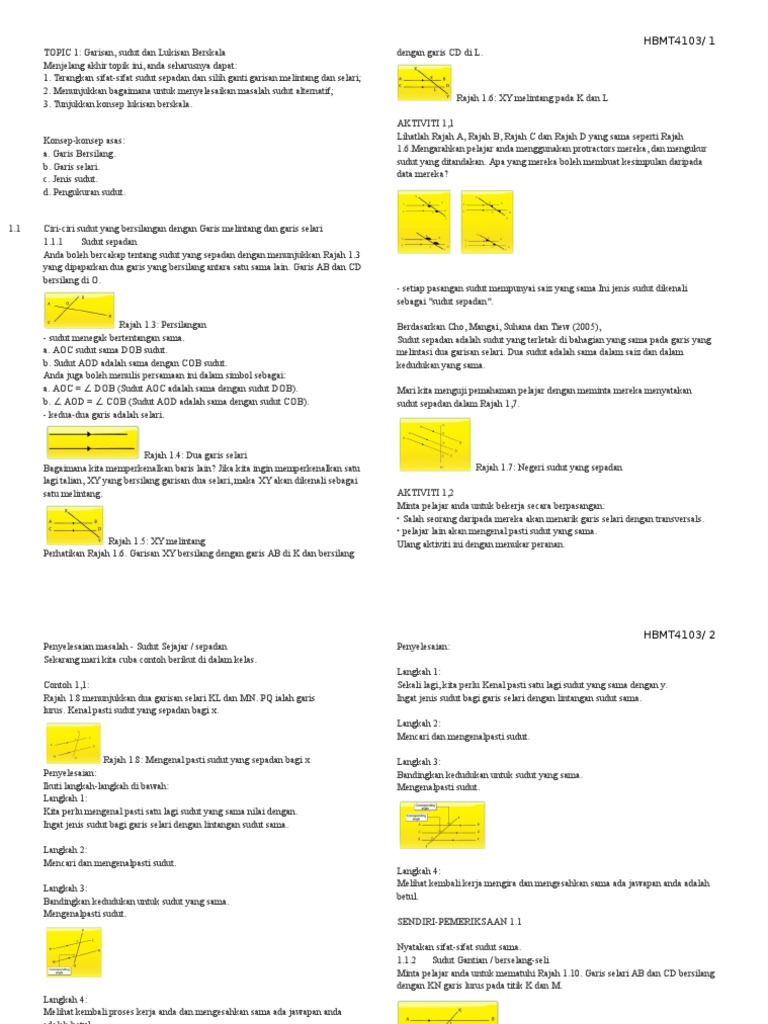 Nota Form 3 Garisan, Sudut Dan Lukisan Berskala | PDF | Metode & Bahan Ajar