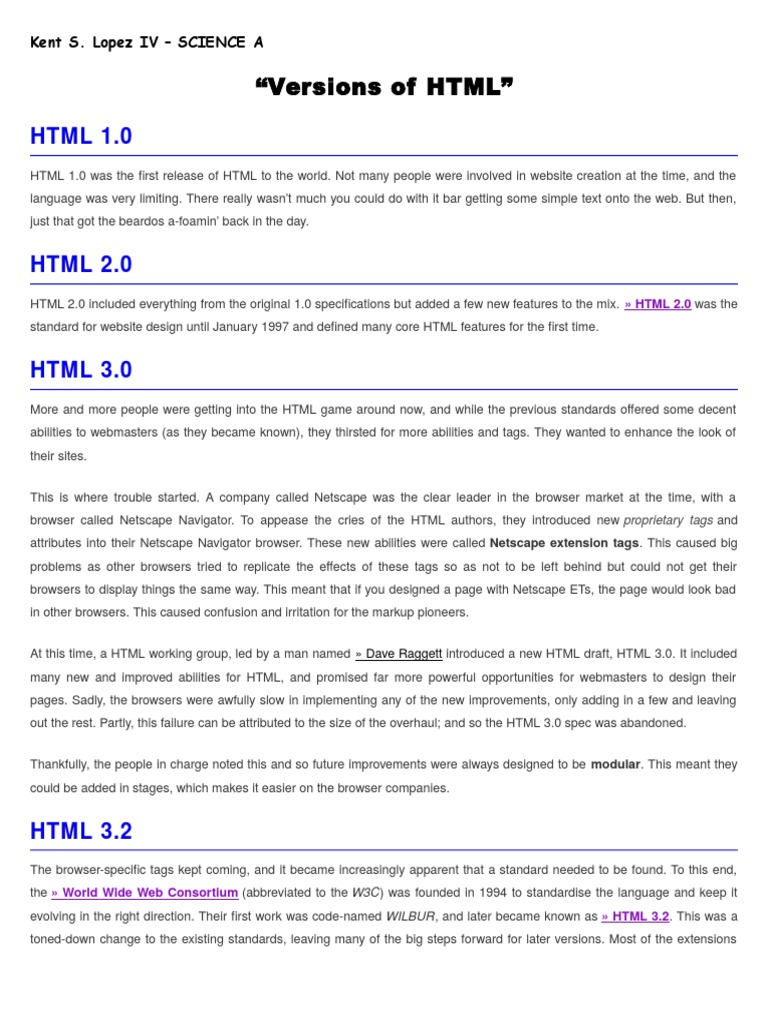 Versions of HTML | PDF | Xhtml | Html