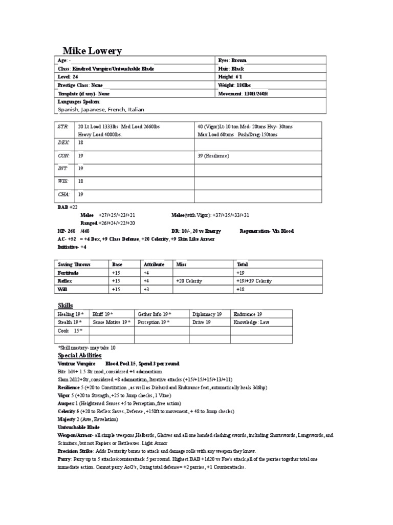Mike Lowery: STR: Dex: Con: Int: Wis: Cha | Download Free PDF ...
