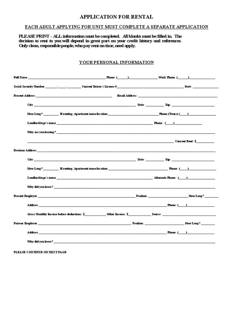 Rental Application Form for Tenants | PDF | Credit Card | Renting