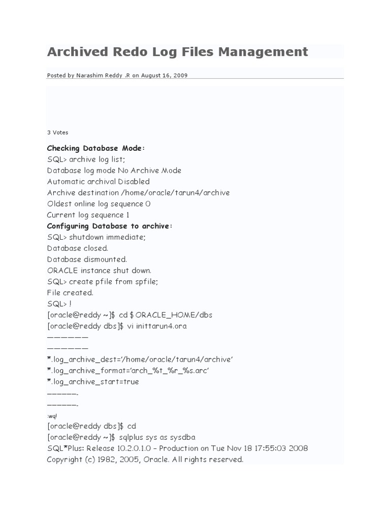 Archived Redo Log Files PDF Databases Data