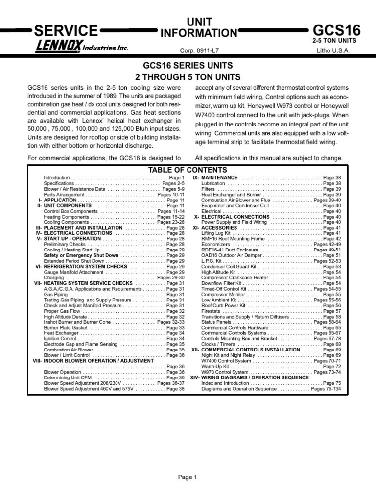 Lennox RTU Spec | Thermostat | Hvac