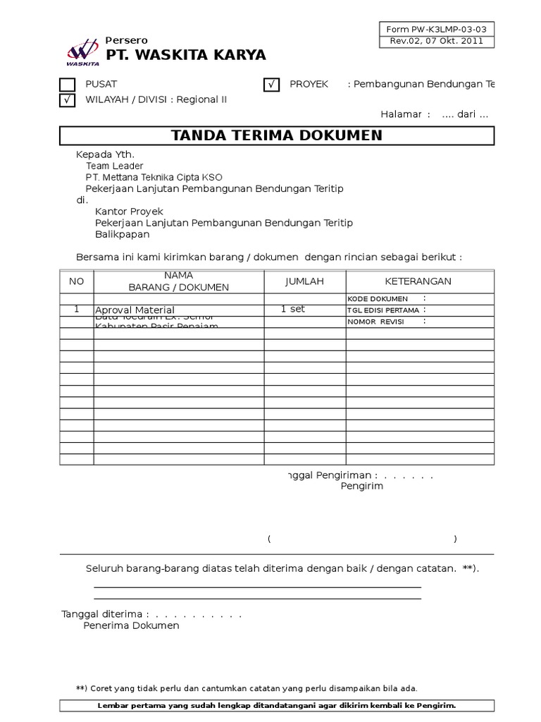 Contoh Form Persetujuan Material Proyek | PDF