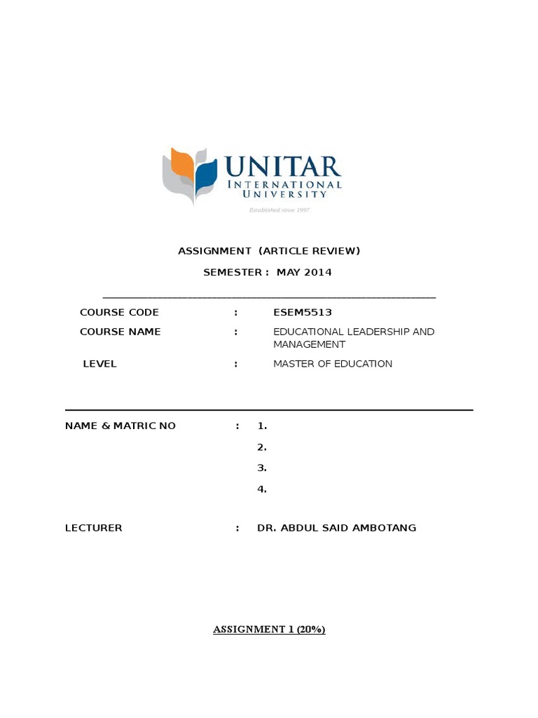 UNiTAR Educational Leadership Assignment | PDF | Academic Discipline ...