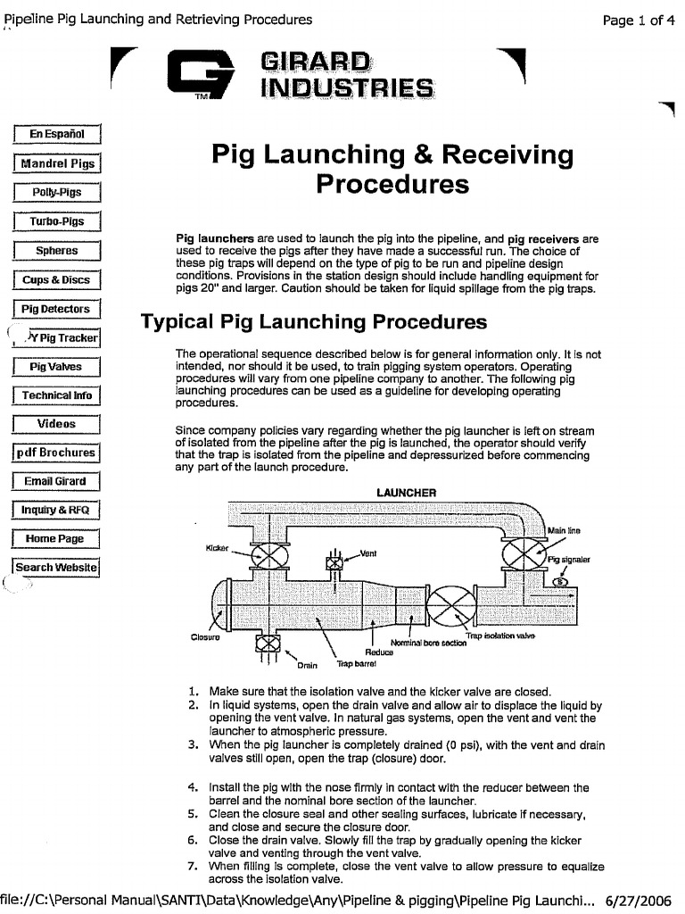 Pig Launching&Receiving Procedure | PDF