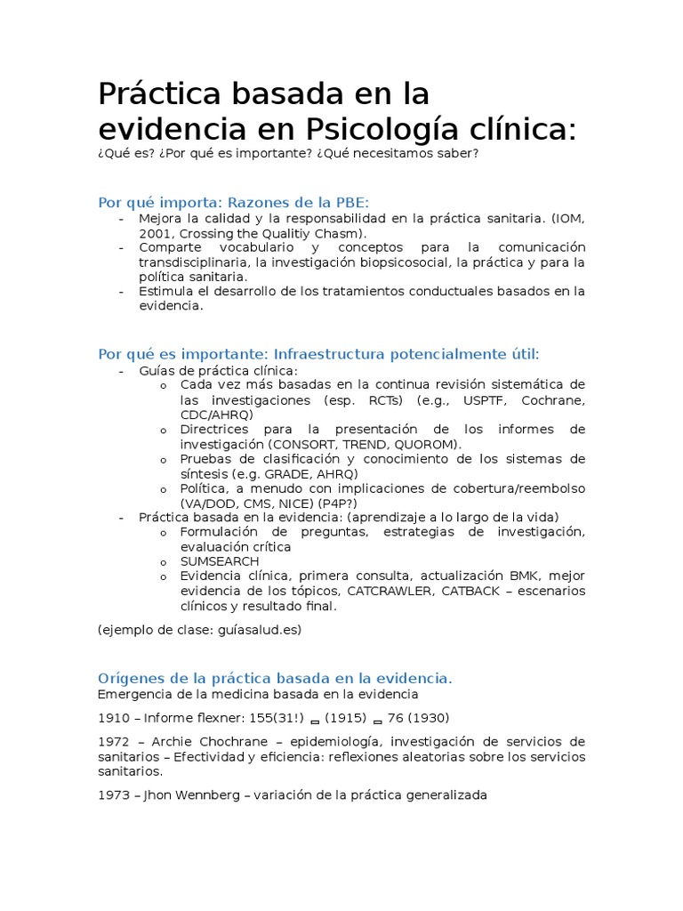 Práctica Basada en La Evidencia en Psicología Clínica | PDF | Evidencia ...
