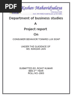 Department of Business Studies A Project Report On: Consumer Behavior Toward Lux Soap