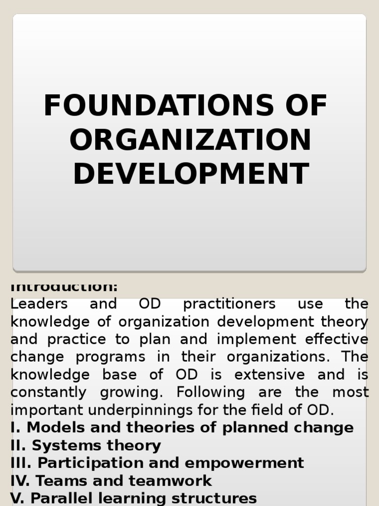 Foundation of Organization Development Organization Development System