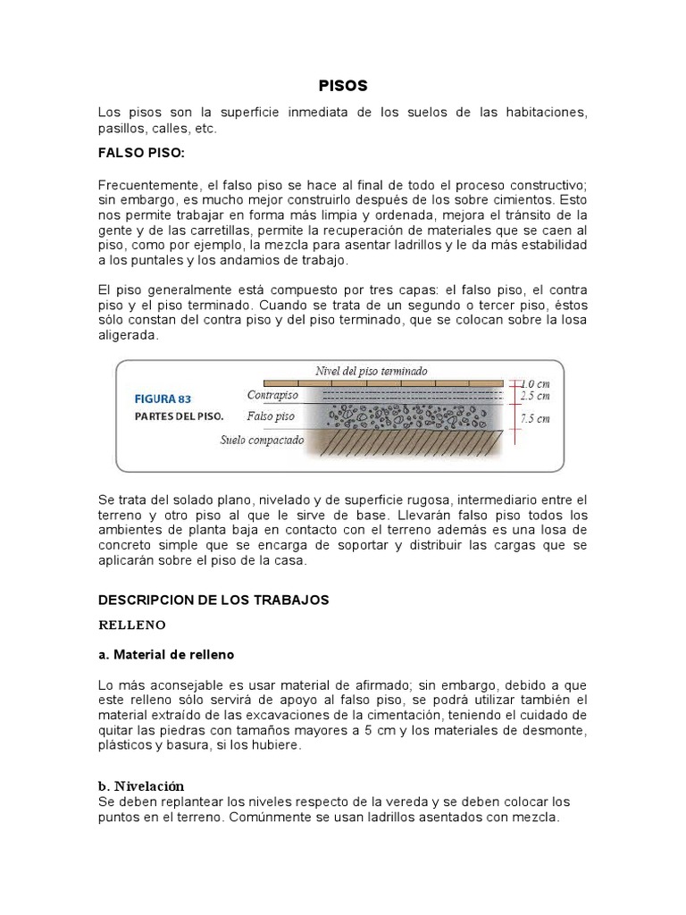 Pisos, Falso Piso, Contrapiso | Hormigón | Cemento