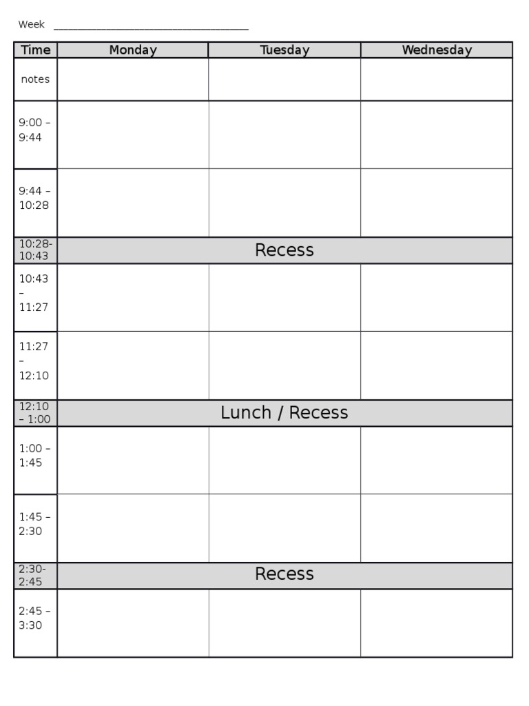 Weekly School Schedule Template | PDF