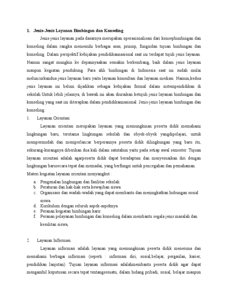 Jenis Layanan Bimbingan Konseling | PDF | Karier & Perkembangan