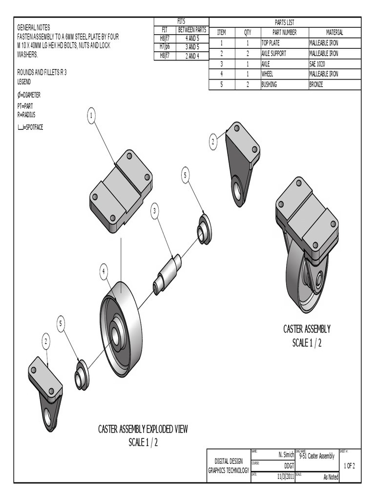 Caster Assembly Drawing PDF | PDF | Technology & Engineering