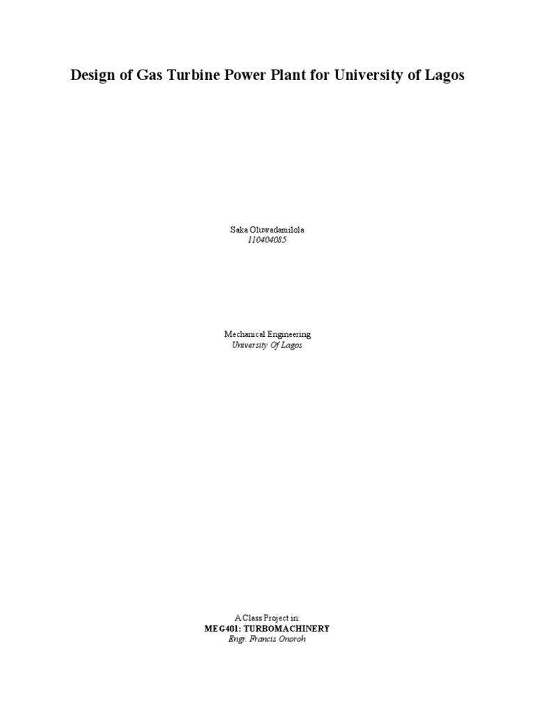 Gas Turbine Power Plant Design for UNILAG | PDF | Gas Compressor | Gas ...