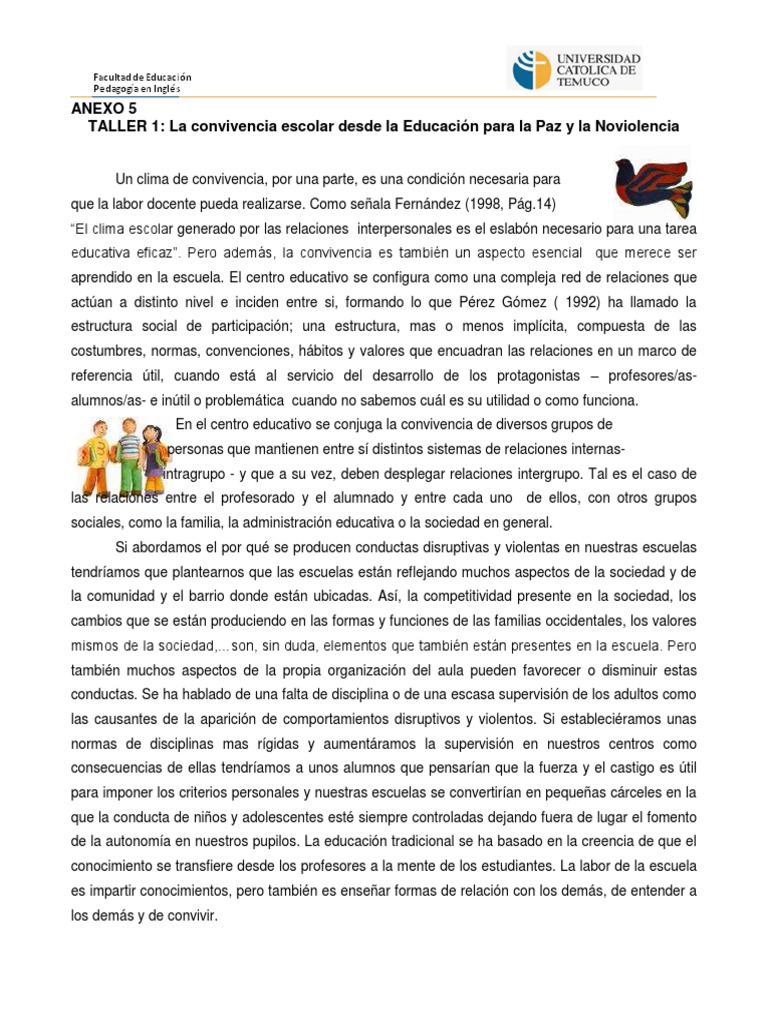 Convivencia Escolar y Educación para la Paz | PDF | Maestros ...