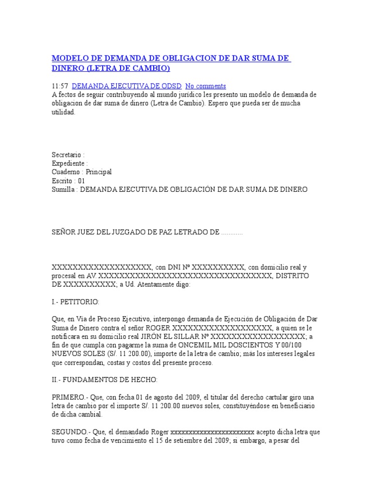 Letra De Cambio Modelo Modelo Ejecutivo de Letra de Cambio | PDF | Pagaré | Demanda judicial
