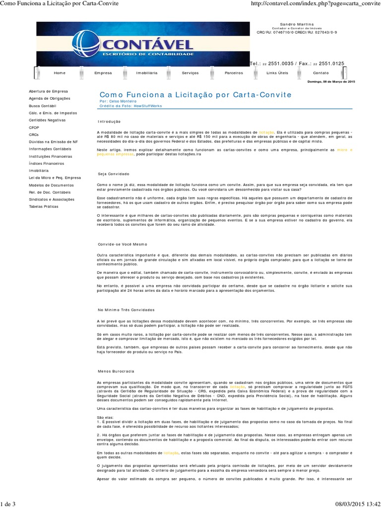Como Funciona A Licitação Por Carta-Convite PDF | PDF | Contabilidade ...