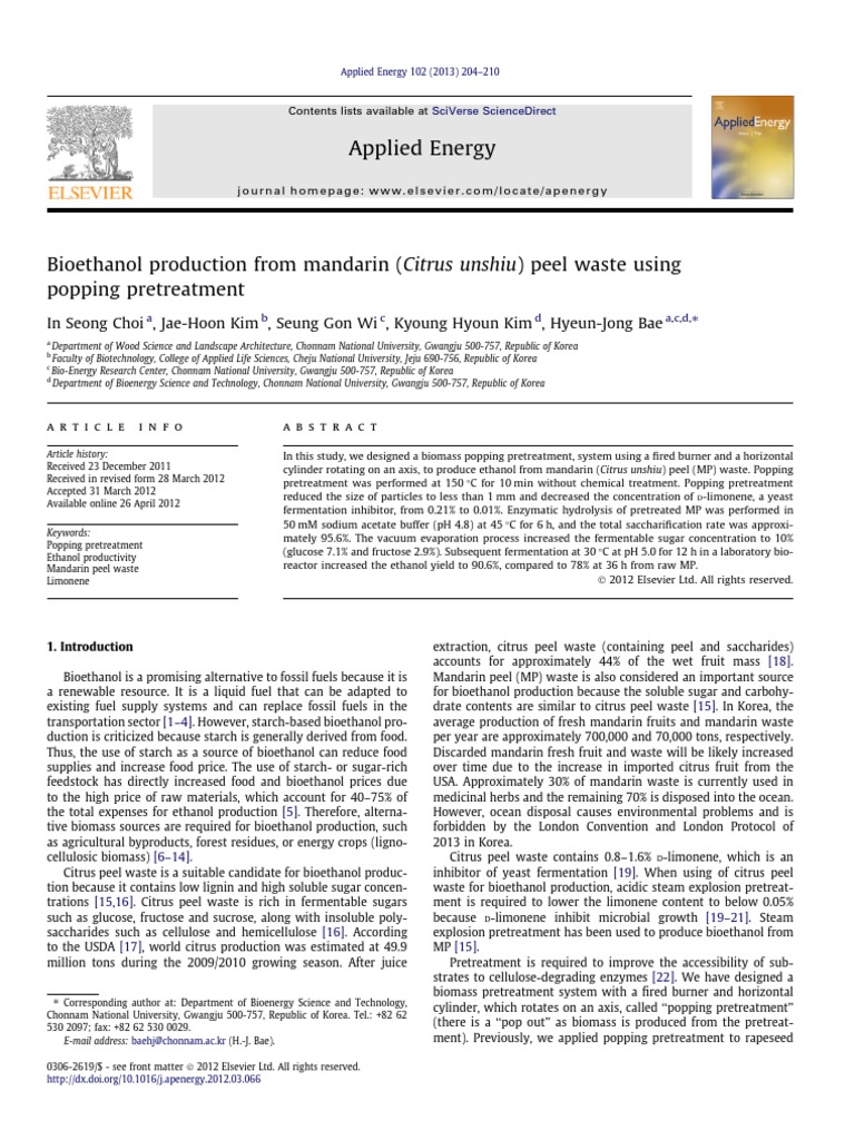 Bioethanol from Mandarin Peel Waste | PDF | Biofuel | Gas Chromatography